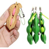 Wholesale Kawaii Squishy Toy Peas Peanuts Keyring Edamame Keychain Cute Mochi Bean Fidget Fun Key Chain Ring Party Gift Squeeze Toys