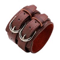 Wholesale Double Belt Leather Wrist Friendship Big Wide Bracelet for Men Buckle Vintage Punk Jewelry