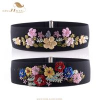 Wholesale SISHION Embroidered Black Women Belt VD1229 Flower Floral Waist Corset Beautiful Stretch Elastic Waistband Wide Y0909
