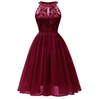 Wholesale Casual Dresses Burgundy Dress Women Hollow Out Sleeveless Sexy Ball Gown Elegant Floral Pattern Lace Chiffon Vestido