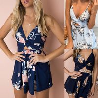 Wholesale Summer Floral Female Strap Dress V Neck Casual Mini Dress Beach Style Younge Ladies Dresses