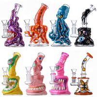 Wholesale In Stock Halloween Style Hookahs Mini Small Oil Dab Rigs Uniqe Glass Beaker Bongs Showerhead Perc Percolator Eye Handcraft Water Pipes mm Joint With Bowl