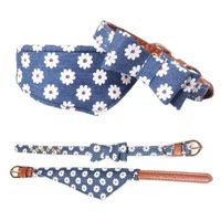 Wholesale Dog Collars Leashes Blue Collar Pet Cat Bib Bandana Flower Neck Strap Leather Denim Bowknot For Small Middle Perro Teddy Chihuahua Spitz