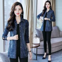 Wholesale Women s Trench Coats Spring Autumn Women Coat Plus Size Casual Loose Solid Slim Single Button Jeans For Larger Denim Outerwear