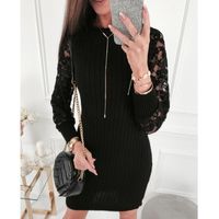 Wholesale Casual Dresses Nice Women Sexy Black Long Sleeve Lace Patchwork Bodycon O neck Pencil Work Dress Vestito Robe Mujer J31