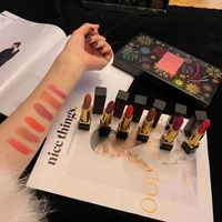 Wholesale Matte Lipstick set Box Firework Lip gloss stick Colors Nude Red Makeup Kit Gift Bag No Fading Soft Velvet