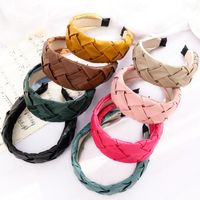 Wholesale New Fashion Women Hairband Wide Side Leather Weaving Headwear Turban Solid Color Hair Accessories