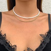 Wholesale Chains Ailodo Elegant Imitation Pearl Necklace For Women Fashion Twisted Link Chain Party Wedding Statement Collier Jewelry