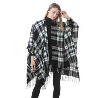 Wholesale Women Wool Scarf Cardigan cm Patchwork Plaid Poncho Cape Tassel Winter Warm Blanket Cloak Wrap Shawl outwear Coat LJJA2983