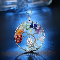 Wholesale Tree of Life Owl Necklaces Chakra Quartz Natural Stones Animal Charm Pendant Link Chain Necklace Fashion Women Colorful Crystal Jewelry Gift
