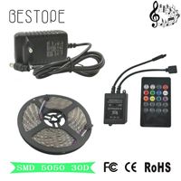 Wholesale LED Strip M SMD RGB LED Strip Light Waterproof tape Music Sound Sensor IR Controller keys DC12V power Adapter lamp