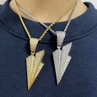 Wholesale 18K Gold Plared Paper Airplane Pendant Necklace Micro Paved Cubic Zircon Mens Bling Hip Hop Jewelry