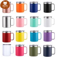 Wholesale 12oz Coffee Mug With Handle Insulated Stainless Steel Reusable Double Wall Vacuum Beer Travel Cup Tumbler Powder Coated Forest Sliding Lids xw