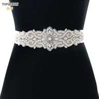 Wholesale Wedding Sashes TOPQUEEN S26A Bridal Belt Sash With Pearl Simple Dress Ribbon Belts For Women Plus Size