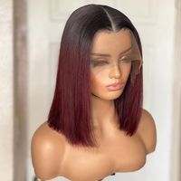 Wholesale Lace Frontal Wig Red Human Hair Wig Straight Bob Ombre Burgundy Lace Front Human Hair Wigs Pre Plucked With Baby Hair Brazilian