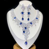 Wholesale Luxury Color European Bridal Fashion Women Jewelry Wedding Party Accessories Blue Earrings Necklace Piece Set