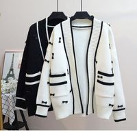 Wholesale Women Sweaters Cardigans Casual Loose Knit Jackets Black White Bow Stitch Cute Cardigan Pink Sweater WG WT37011