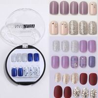 Wholesale 39 styles Set Nail Art Tips Short Design Full Cover Diamond Decal False Nails Press On Fingernails with Glue Artificial Fake Nails