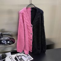Wholesale Sweater Knit Minority Designer aw Early Autumn V neck Wool Color Matching ted Cardigan Pink and Black Stitching