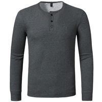 Wholesale Men s T Shirts T Shirt Men Long Sleeve Henley Collar Solid Color Tee Tops Mens Casual Slim Fit Tshirts White Black Gray Tees Daily Wear