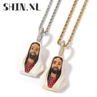 Wholesale Luxury Design Colorful Oil Drop Jesus Pendant Necklace ICED OUT Zircon Mens Hip Hop Jewelry Gift