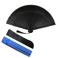 Wholesale Party Favor Men Foldable Fan Bamboo Bone Handheld Chinese Folding With Storage Bag And Paper Box Black