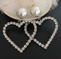 Wholesale Luxury Fashion Women Earrings with Crystal Pearl Big Heart Shining CZ Diamond Stone Drop Earrings Jewelry Wedding Gift Top Quality