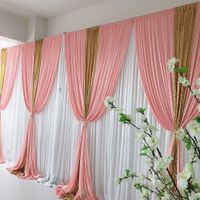 Wholesale 2021 New Arrival Wedding Backdrop Curtain White Curtain Blush Pink Ice Silk Gold sequin Drape Backdrop Swags Wedding Party Decoration