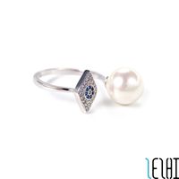 Wholesale Engagement Proposal Pearl Demon Eye Diamond With Side Stones Ring S925 Silver Plating Adjustable Split Rings CharmFashion Trendy Simple Cute Sister Jewelry