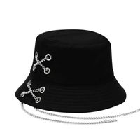 Wholesale Unique Cotton Bucket Hat Cross Chain Fisherman Hat Unisex Hip Hop Cap Gross Panama Outdoor Soild Color Sun Hat for Women Men Q0805