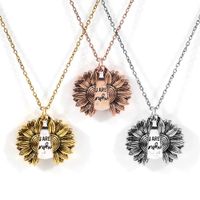 Wholesale Punk Sunflower Locket Pendant Necklace Women Sweater Chain Unisex Gold Color Open Engrave Letter Necklaces Lover Jewelry Gifts