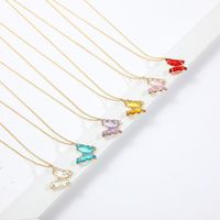 Wholesale Elegant Gold Plated Colorful Stone Butterfly Necklace Glass Crystal Butterfly Pendant Necklace