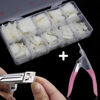 Wholesale 500pcs Box Coffin Nail Tips With Nails Capsule Cutter Acrylic Tips Set Clear French Full Cover Manicure False Nails Art Salon