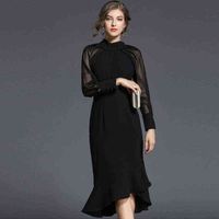 Wholesale Dresses Ss19 Casual commuter long sleeve fishtail slim wrap hip party black dress