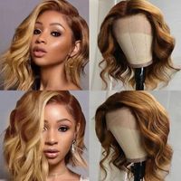 Wholesale Lace Wigs Hermoso Body Wave x4 Front Short Cut Human Hair Brazilian Pixie Bob Wig Highlight Brown Blond Colored