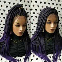 Wholesale Long Braided Wig Ombre Purple Color Synthetic Box Braids Wigs Simulation Human Hair For American Black Women