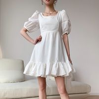 Wholesale Spring bubble sleeve white dress plexim unlike speaker retro short fairy with formal temperament elegant and fresh