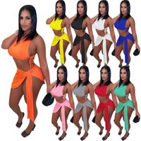 Wholesale Summer Women rib Knitted Dress Sets Sexy Night Clue Wear Plus Size X Tank Top Bandage Mini Skirt Piece Set Solid Outfits