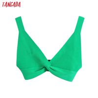 Wholesale Tangada Women Green Bralette Camis Crop Top Spaghetti Strap Sleeveless Backless Short Shirts Female Casual Solid Tops BE952