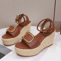Wholesale Sexy Ankle Strap sandals White Lace Up Calfskin Real Leather flowers Platform Espadrilles Women Wedge Shoes black Brown size