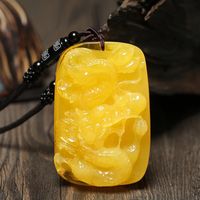 Wholesale Amber Chicken Butter Yellow Old Beeswax Wu Shi Brand Water Drop Dragon Brand Pendant Necklace for Men and Women Charms