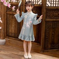 Wholesale Ethnic Clothing Dresses Kids Cheongsam Flower Girls Baby Girl Elegant Qipao Clothes Traditional Chinese Year Dress Hanbok Modern