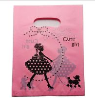 Wholesale 2021 new x25cm Hot Pink Black Striped Plastic Gift Bag Boutique Jewelry Gift Packaging Bag Plastic Shopping Bags With Handle