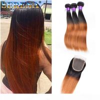 Wholesale Colored Brazilian Hair Weave Bundles With Closure Silky Straight Dark Root T B Human Hair Extensions Ombre Brown Hair Short Bob Style