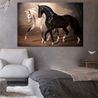 Wholesale Black and White Horse Prints Modern Animal Art Paintings On The Canvas Pictures Posters Wall Decor