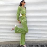 Wholesale Women s Two Piece Pants Harajuku Green Velour Tracksuit Women Dragon Rhinestone Autumn Set Copped Zip Up Hoodie And Clothing