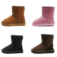 Wholesale Infant Australia Button Suede Wool Kids Toddlers Winter Snow Boots Classic Mini Short Brown Black Pink Boys Girls Seam sealed SheepSkin Cotton Padded Chestnut