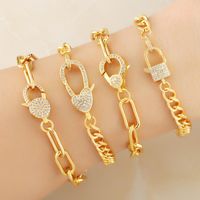 Wholesale Gold Curb Link Chain Padlock Bracelet For Women Round Heart Lock Carabiner Chunky CZ Zirconia Jewelry Gift Brtc57 Bangle