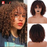 Wholesale Synthetic Wigs Aosiwig Short Afro Kinky Curly Wig With Bangs African Curls Black Brown Natural Fake Hair For Women