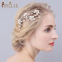 Wholesale Gold Alloy Flower Rhinestone Bridal Headpiece Hair Comb Handmade Wedding Tiara Woman s Headband Jewerly Headwear Clips Barrettes